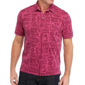 Tommy Bahama Pima Cotton Hawaiian‎ Print Golf Polo Shirt Magenta Mens L EUC